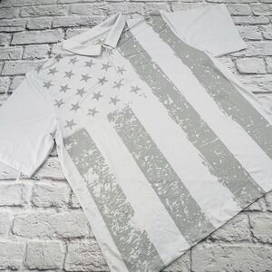 Obnoxious Golf Mens Polo Shirt 2XL Grey White American Flag Print Short Sleeve